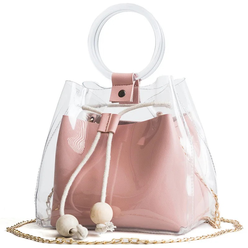 

Winmax Fashion Women New Top-Handle Shoulder Bag Clear Transparent Drawstring Girls Cute Composite Bag Female Crossbody Handbags