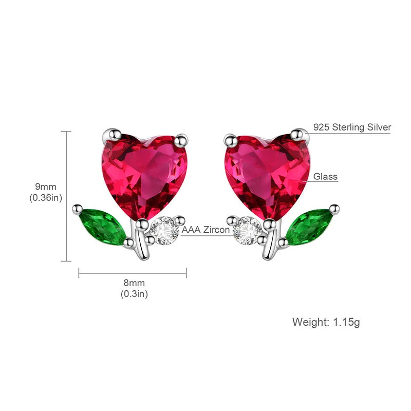 Shineland стерлингового серебра 925 элегантные романтические женские циркониевые серьги-гвоздики с красным сердцем для девочек Brincos Bijoux