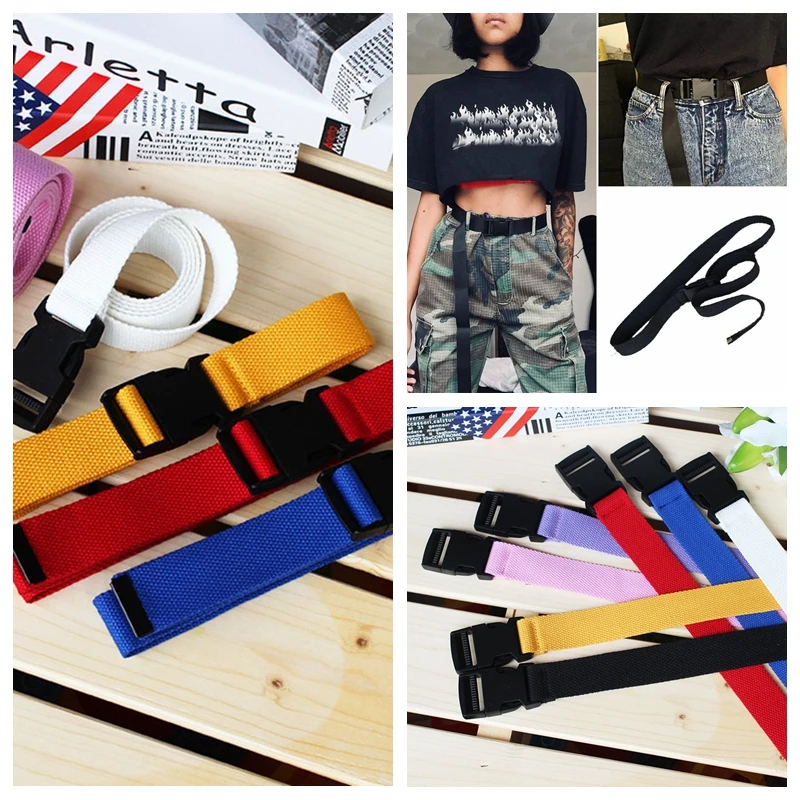 New Canvas Waist Belt Women Casual Female Long Belts Plastic Buckle ...