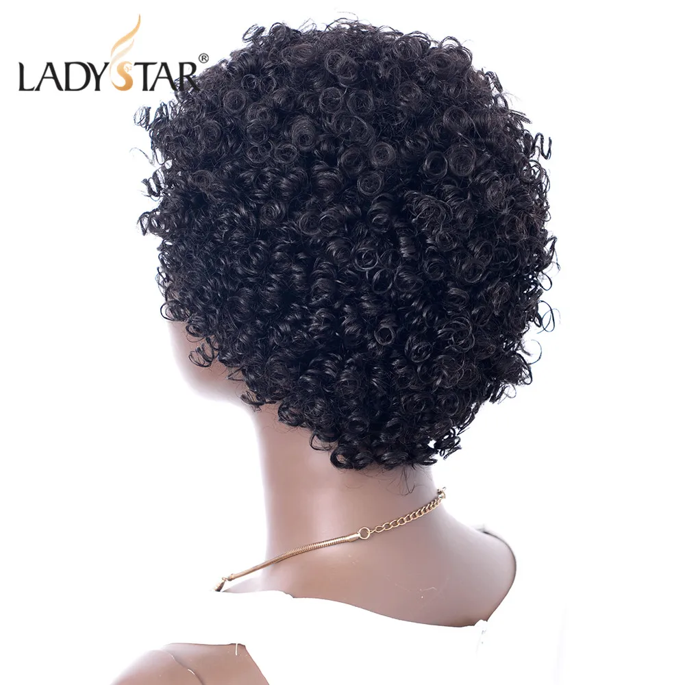 LADYSTAR Short Bob Wigs For Black Women Remy Afro Curly Human Hair Wig 4inch Human Hair Machine Made Curly Remy Hair Wigs