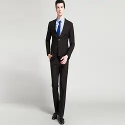 Черный Бизнес костюм Slim Fit для Для мужчин Жених Нарядные Костюмы для свадьбы Пром Костюмы 2 шт. (куртка + Брюки для девочек) блейзер костюм Для