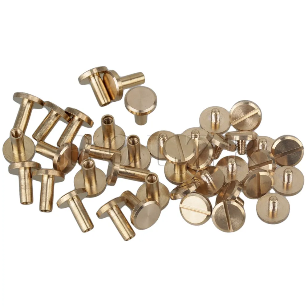 BQLZR 20pcs Leather Craft Solid Brass Nail Rivets Flat Chicago Binder ...