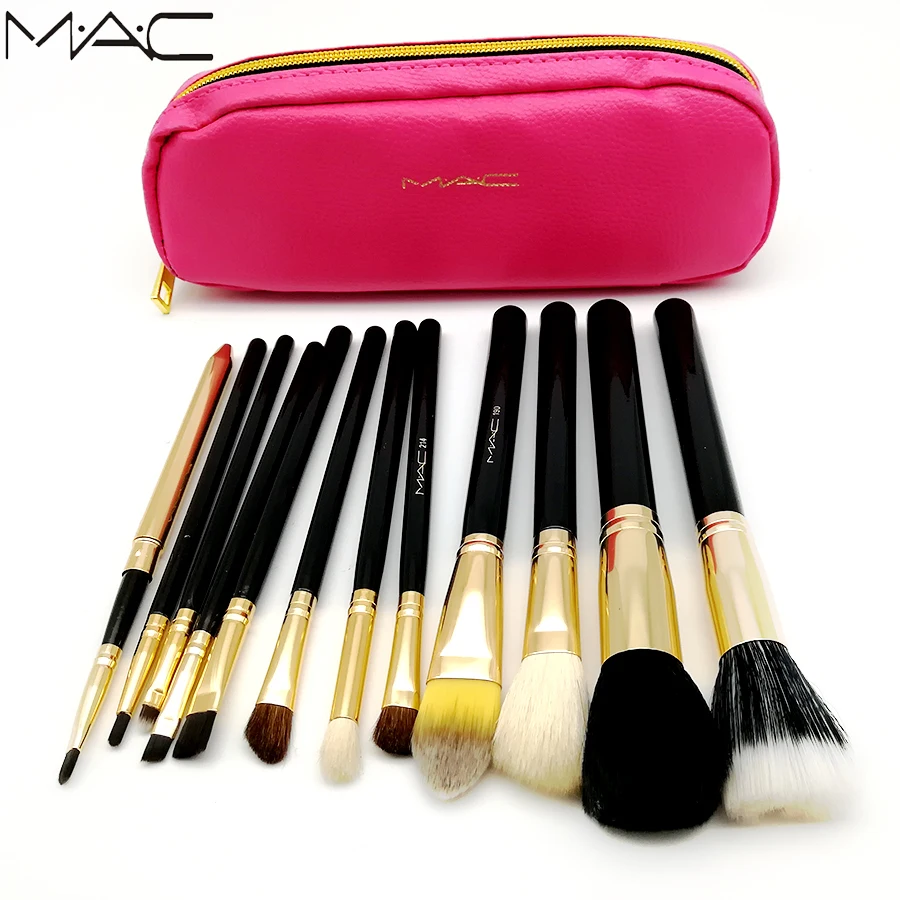 

MAC 12 pcs Makeup Set Powder Foundation Eye shadow Make Up Cosmetics Soft Synthetic Hair With PU Leather Bags