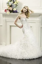 Free Shipping 2014 Luxurious Fishtail Sweetheart Sweep Train Organza Rhinestone Wedding Dress Mermaid WX11626