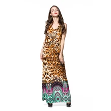 L-7XL Women Plus Size Dress Summer Fashion Bohemian Beach Leopard Print Dress Sleeveless Halter V Neck Floor Length Maxi Dresses