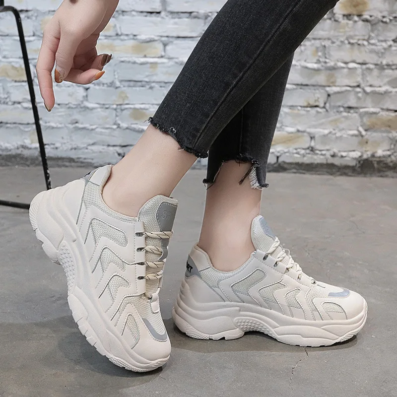 

Fashion 2019 Spring Platform Sneakers 5 CM High Heel Women Bling Shoes Mesh Wedge Sneakers Summer Breathable Casual Shoes Woman