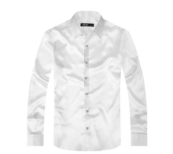 Весна осень стиль мужские белые шелковые рубашки для смокинга размера плюс S-5XL Мужская рубашка с длинным рукавом для мужчин
