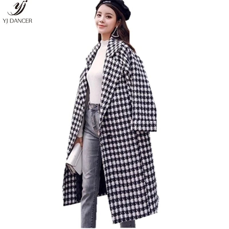 

Woolen Coat Female Thickening Long Section 2018 Autumn Winter Fashion New Slim Retro Lattice Double-Breasted Woolen Coat H0259