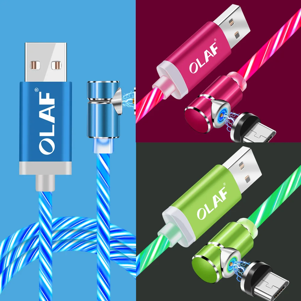 OLAF L-Line Magnetic USB Charging Cable, Type-C USB C Cable, 90 Degree LED Magnetic Cable for iPhone X 8 7 Plus Micro USB Cables Blue Red Green Magnetic Cable