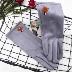 Для женщин на осень-зиму толстый теплый флис подкладка сплошной для вождения женские зимние перчатки искусственная замша перчатки R850