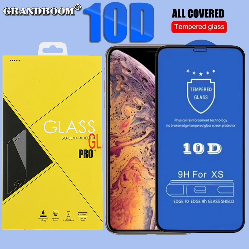 

50pcs 10D Protective Tempered Glass For iPhone 11 Pro Max XS XR X 8 7 6 6S Plus Full Cover Curved Screen Protector With Box