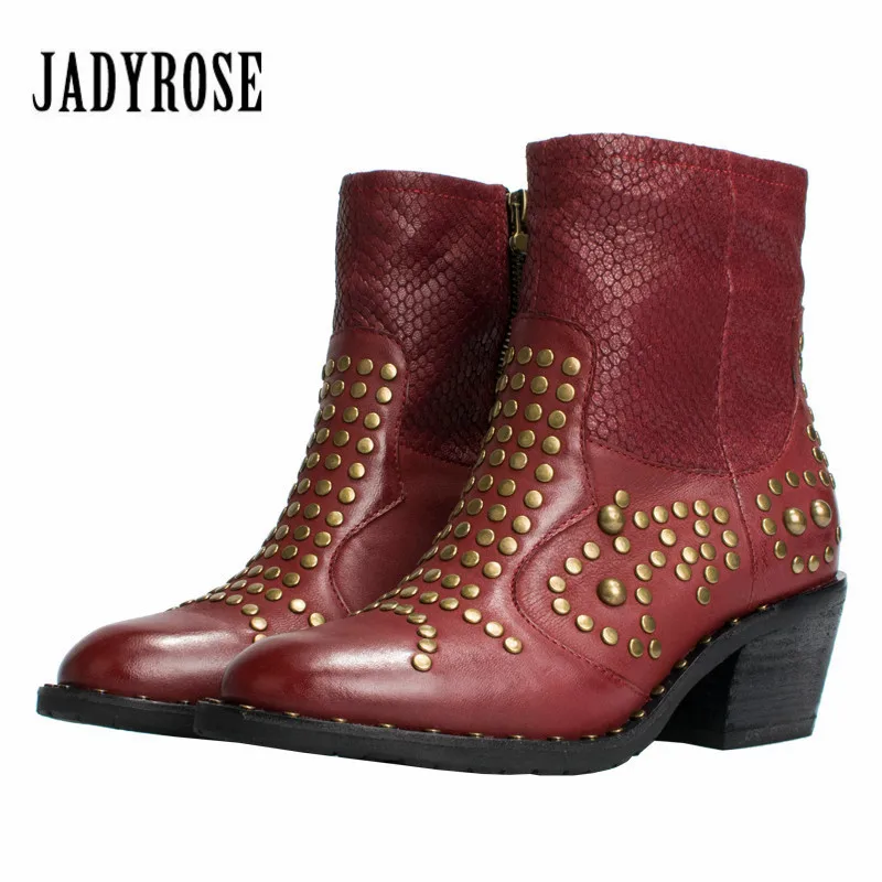 Leder Frauen Besetzt Für Kurze rot Stiefel Lining Winter Booties Reitstiefel Plush Aus Weibliche black Plattform Botas Nieten Lining Echtem Knöchel Schwarzes Jady Rose Herbst winered taq0wxFI7