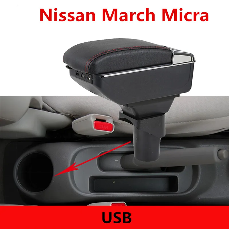 Turnable CAR ARMREST For NISSAN MARCH MICRA K13 MK4 IV(2010-) Storage box Arm rest with cup holder ashtray Console box