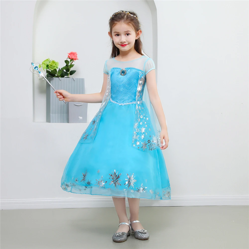 Платье принцессы Снежной Королевы Эльзы детское светло-голубое платье снежинки вечерние платья для маленьких девочек детские маскарадные платья на Хэллоуин