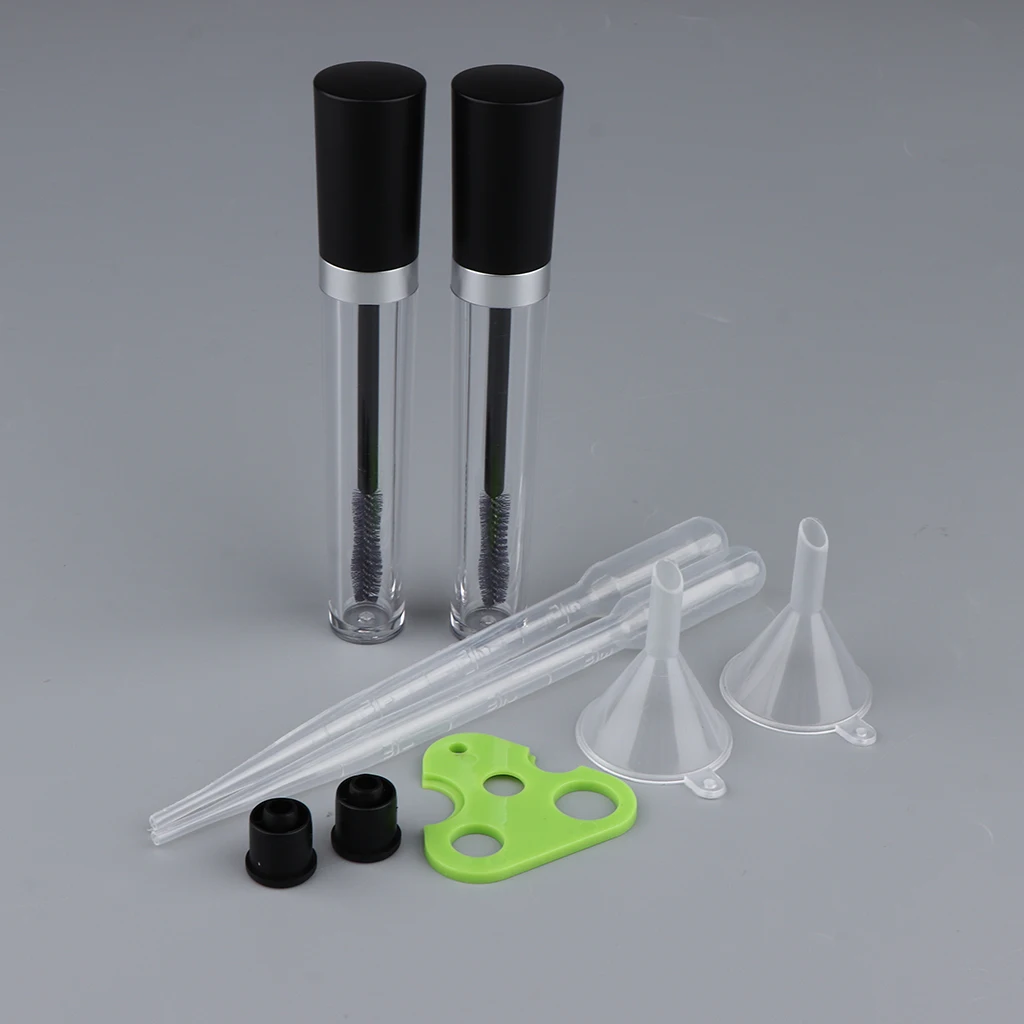 2x 8 mL Empty Mascara Tubes With Eyelash Wand, Rubber Inserts and Funnels for Castor Oil, Ideal Kit for DIY Cosmetics
