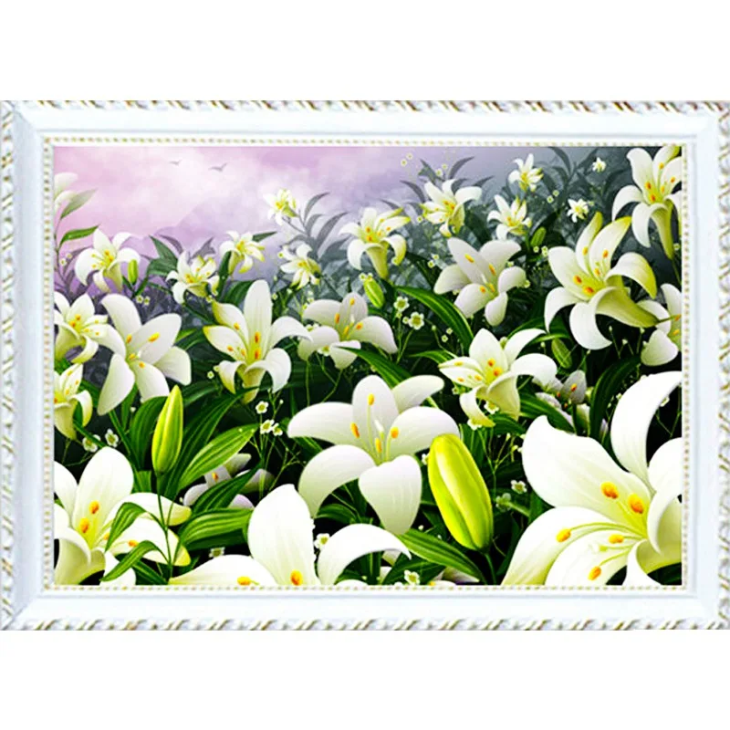 

Cutiepop Elegan White Lily Flower Diamond Painting Full Round 3D Cross Stitch Diy Rhinestone Picture Paste Mosaic NCP027