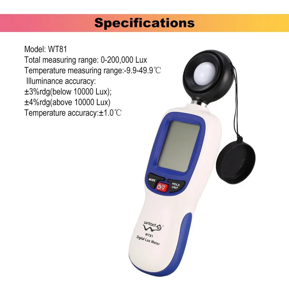 WINTACT WT81 Цифровой Люксметр мини измеритель освещенности ручной люксметр Люкс