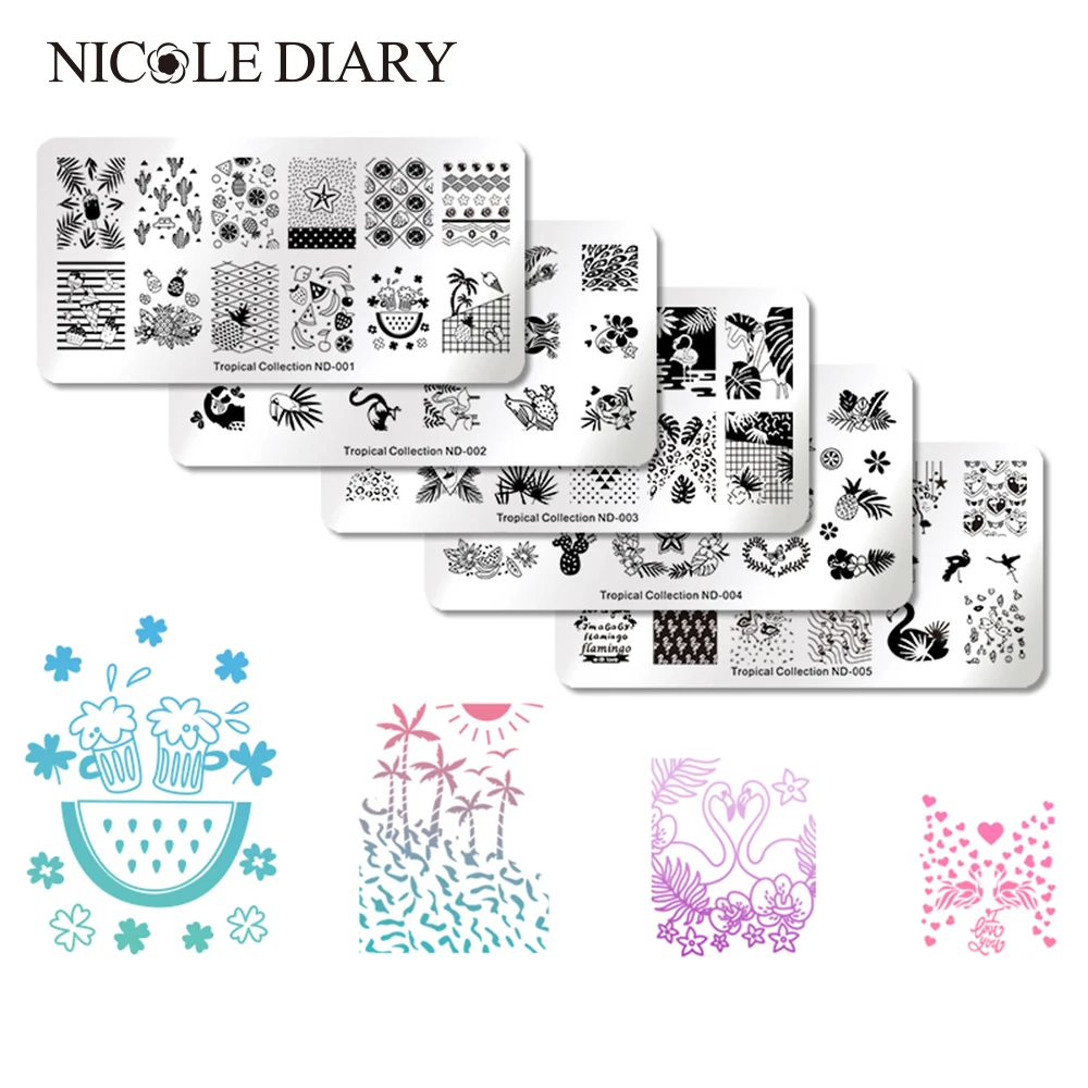 

NICOLE DIARY Nail Stamping Image Plate Typography Tattoo Nature Animal Nail Art Stamp Template Stencil Nails Tool