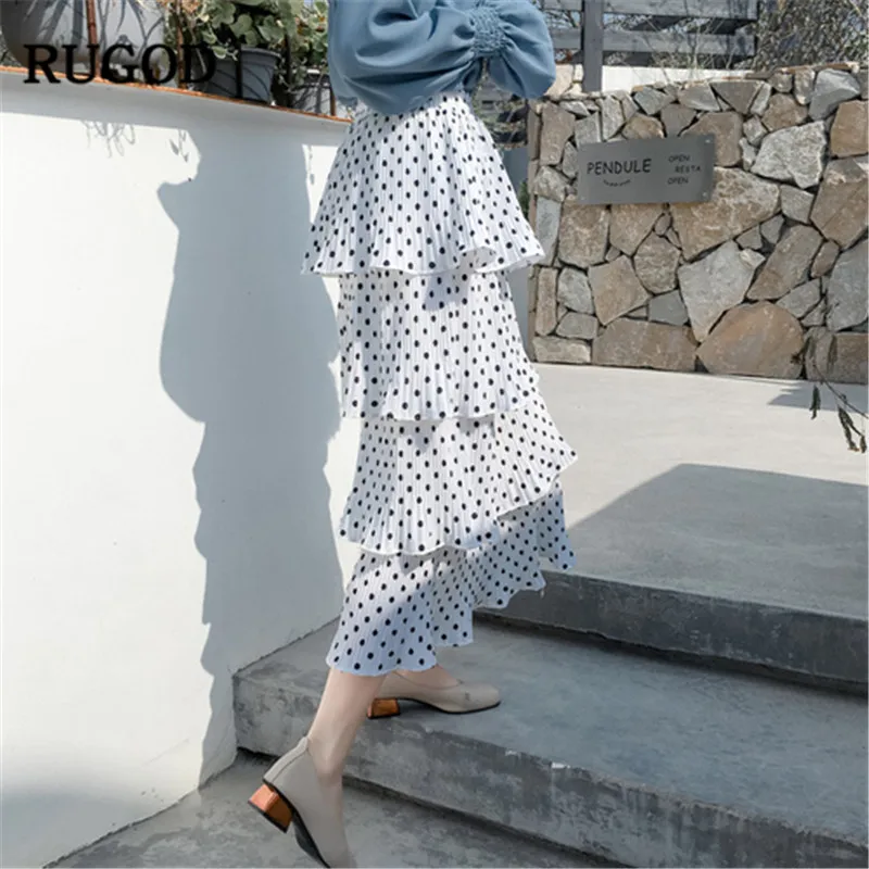 RUGOD каскадные оборки женские юбки Свободные Высокая талия пятнистый до щиколотки элегантный корейский стиль весна modis femme falda
