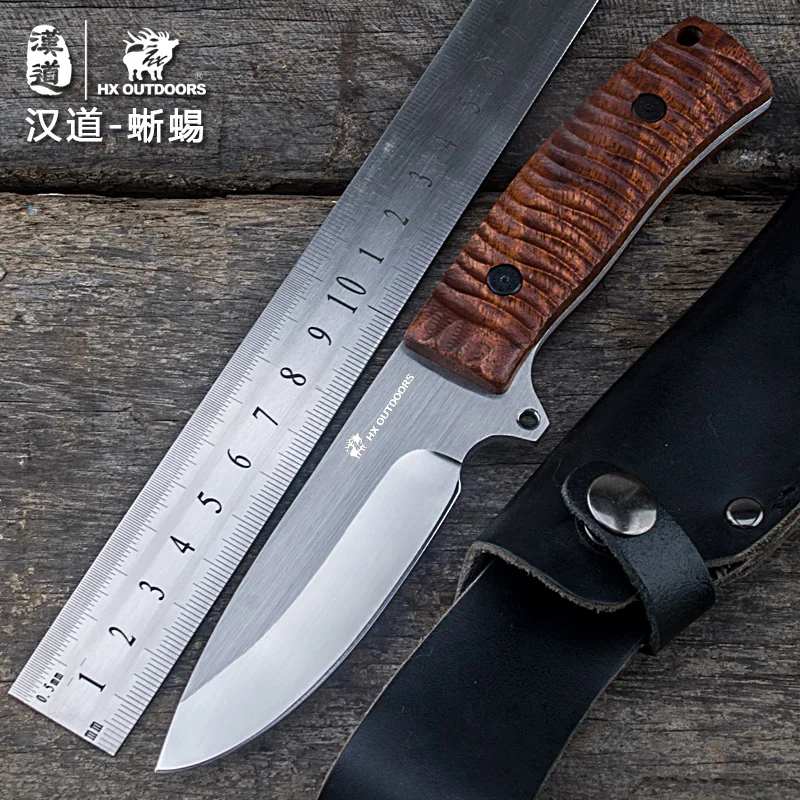 HX outdoor brand knife fixed blade straight rosewood handle knife