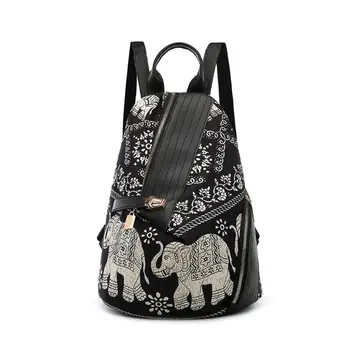 

Fashion Women Elephant-Print Shoulder Bag Backpack Colored Print Travel Rucksack Nylon Hand Bag Girls Daypack For School Journey