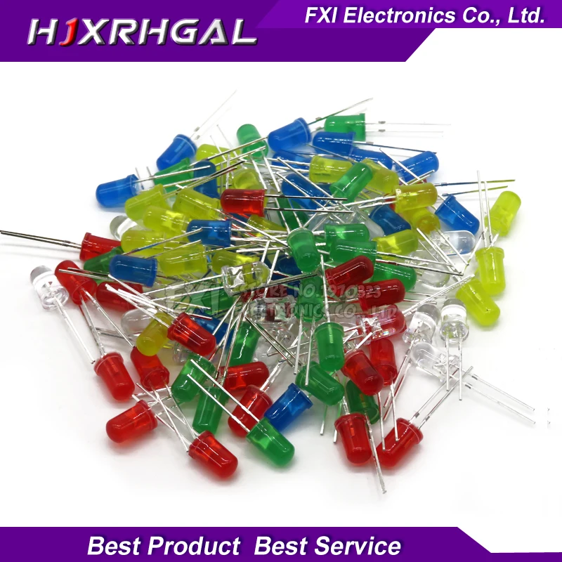 

100PCS 5mm LED Diode Light Assorted Kit 5Colors*20PCS Green Blue White Yellow Red COMPONENT DIY kit
