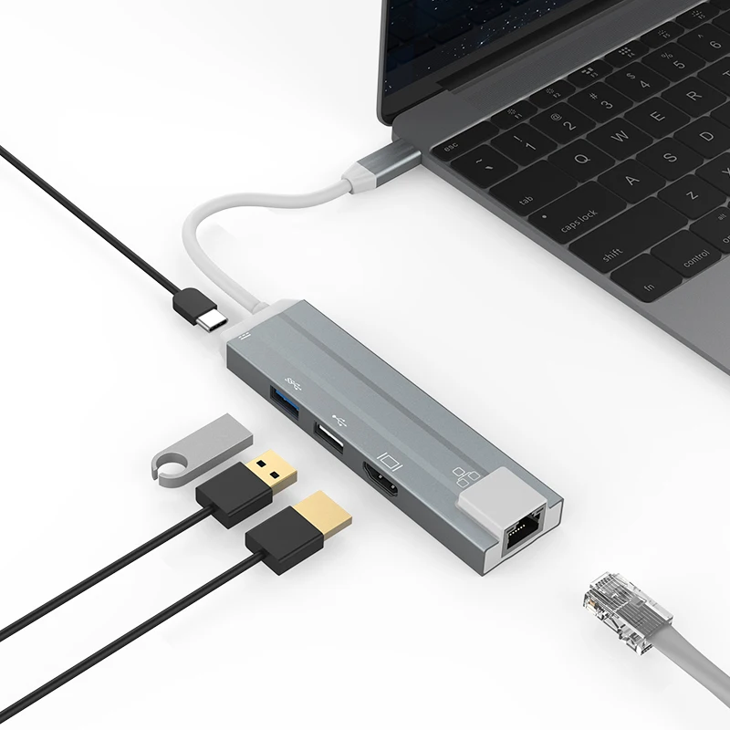 5 в 1 type-C Многофункциональный Док-станция Usb3.0 Usb2.0 порт Hdmi 1080P концентратор Rj45 100 Мбит/с сетевой порт с Pd зарядным устройством для Macbook