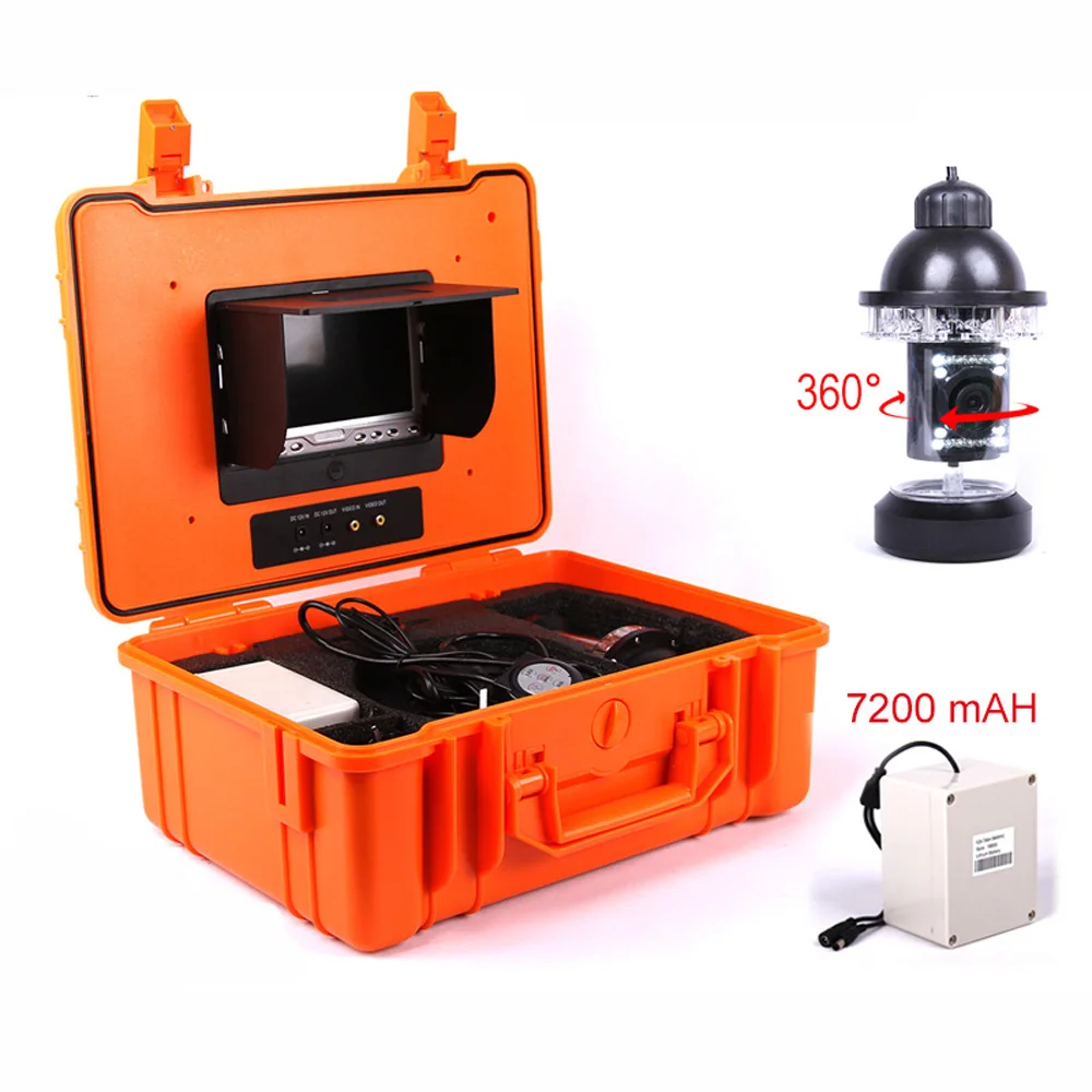 

7" TFT LCD 1/3 Sony CCD 1000TVL 18Pcs white LEDs Underwater fishing camera 360degree Fish Finder camera System 30Meters-Yellow
