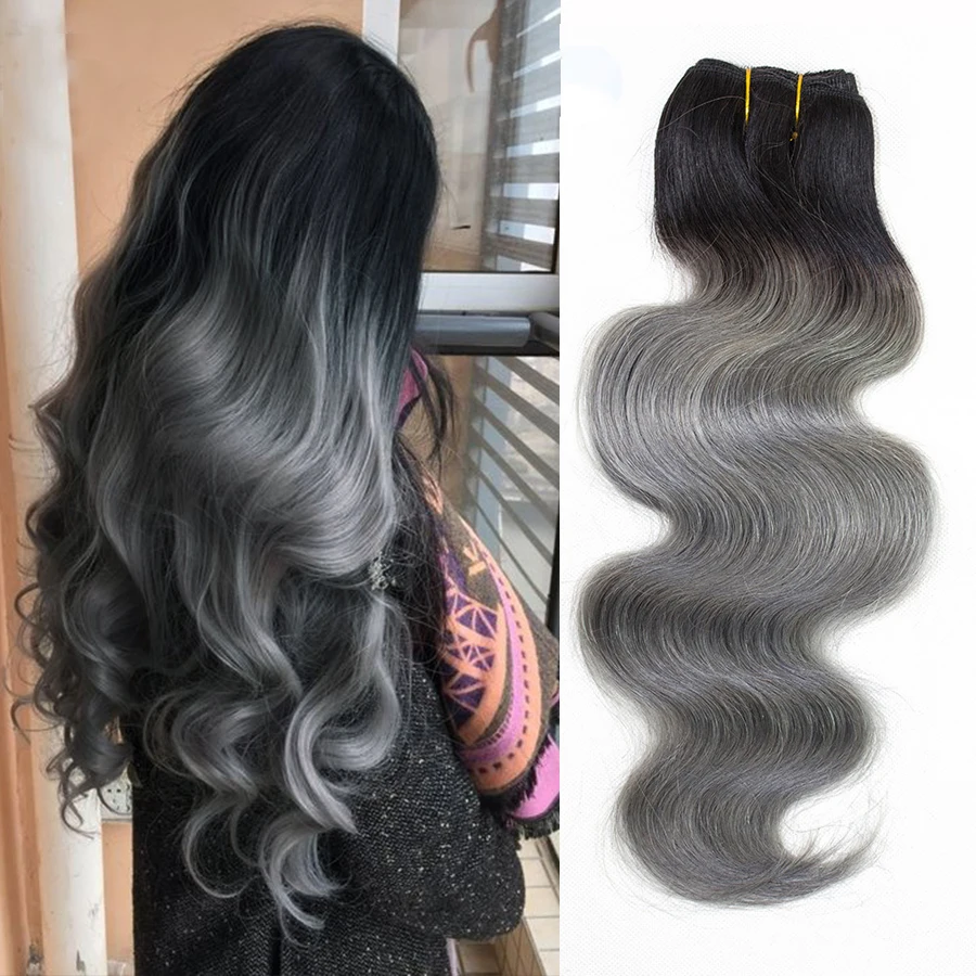 MOGUL HAIR T 1B темно серые Омбре человеческие волосы 2/3 пучки с кружевом Закрытие