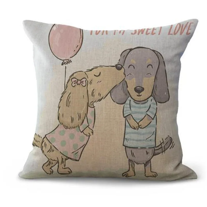Square 18" Cartoon Cute Dog Printed Cotton Linen Home Sofa Decorative Throw Pillow Cushion Cover Outdoor Decor