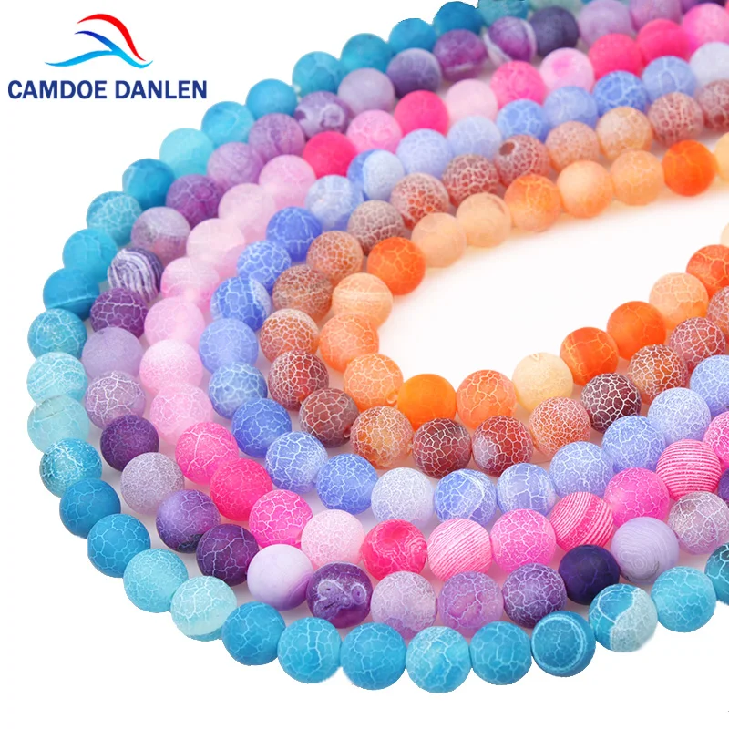 

CAMDOE DANLEN Natural Gem Stone Weathered Lace Frost Agates Onyx Round Beads 4 6 8 10 12mm Fit Diy Charm For Jewelry Making