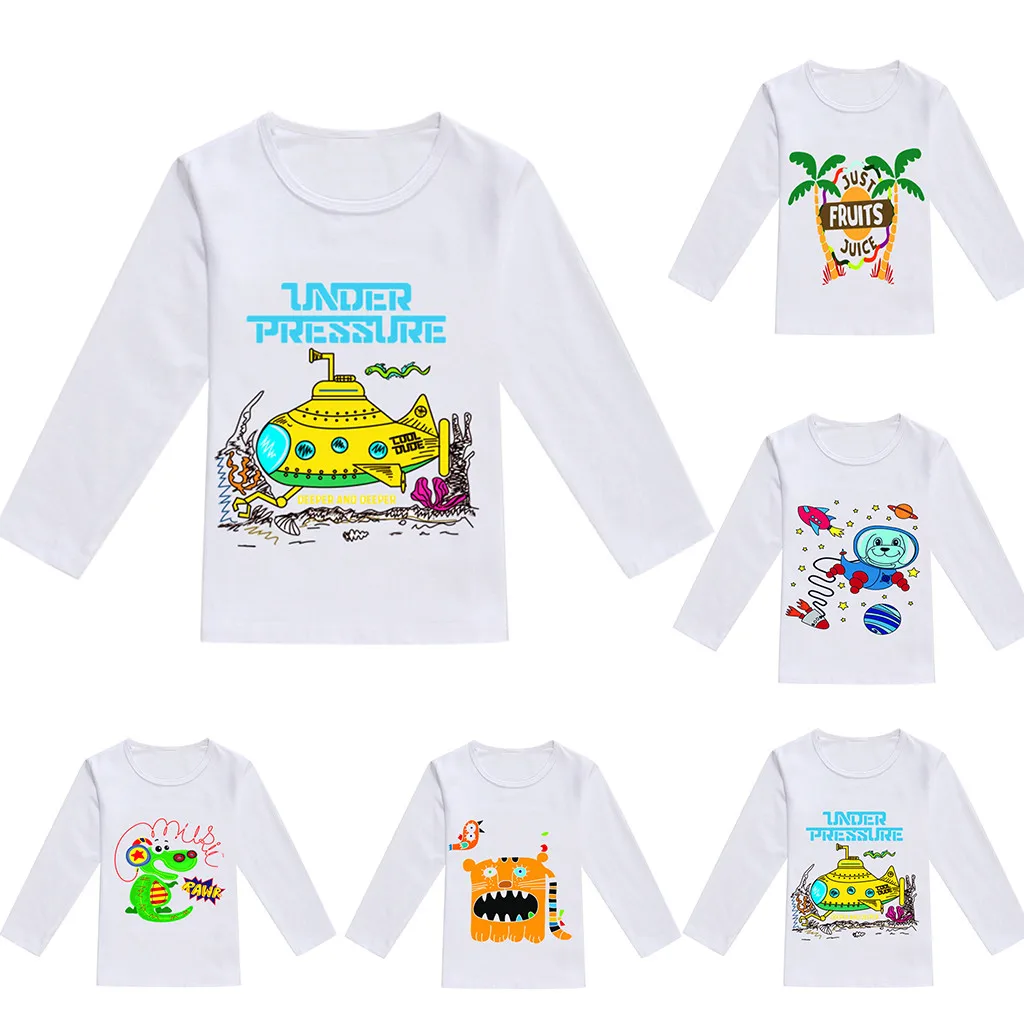 

Stylish cute cartoon crocodile submarine print comfortable and simple Boys Girls Cartoon Print Tops T-shirt Casual Clothes F4