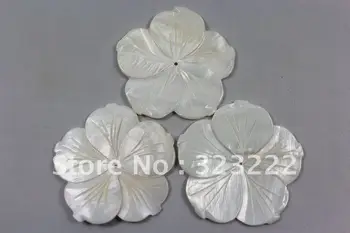

wholesale 3pcs natural white shell flower mother of pearl beads free shiping 50mm DIY