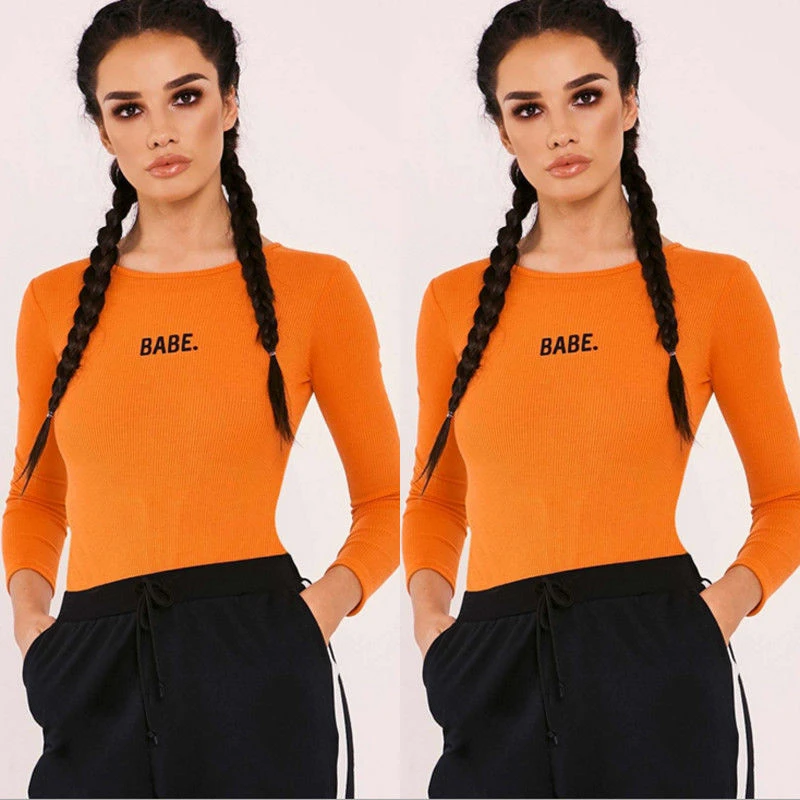 

Long Sleeve Sexy Women Bodysuit Letter Printing Women Long Sleeve Bodysuit Stretch Fashion Clothes Wear