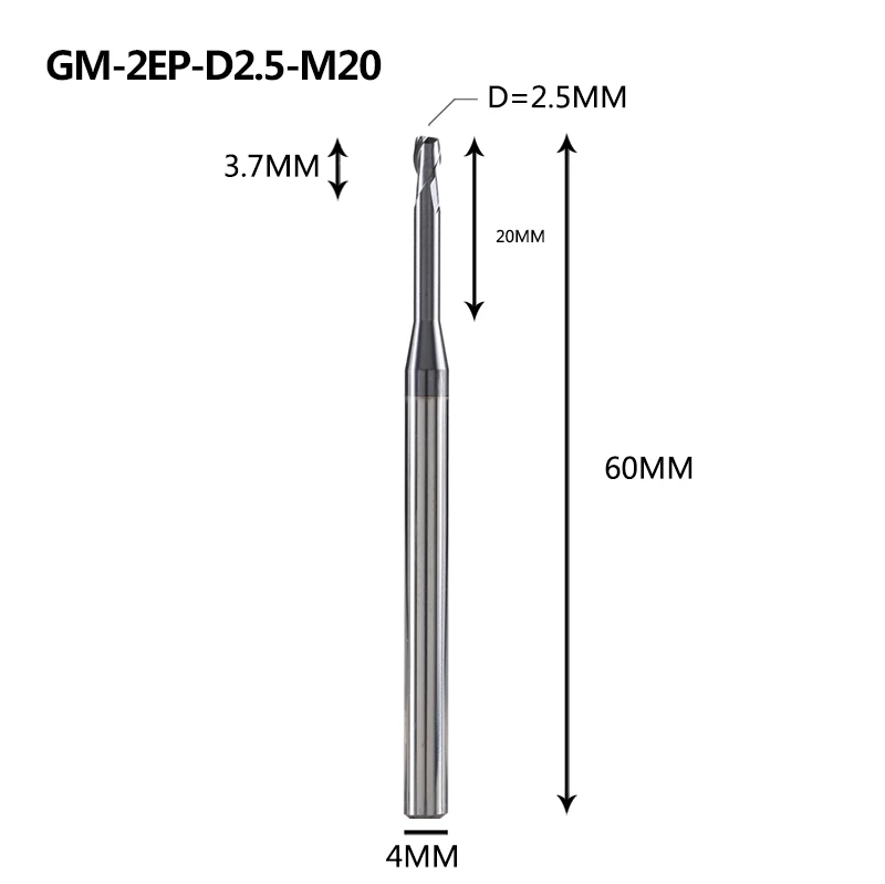 GM-2EP-D2.5-D5.0 концевые фрезы из вольфрамовой стали 2 флейты квадратной концевой фрезы с длинной шеей и короткой кромкой Фрезы с ЧПУ режущие инструменты - Длина режущей кромки: GM-2EP-D2.5-M20