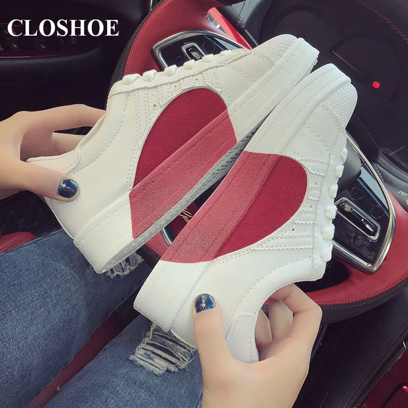 

CLOSHOE Spring and Summer Love Lovers Shell Shake Sound Small White Breathable Men and Women Casual Shoes