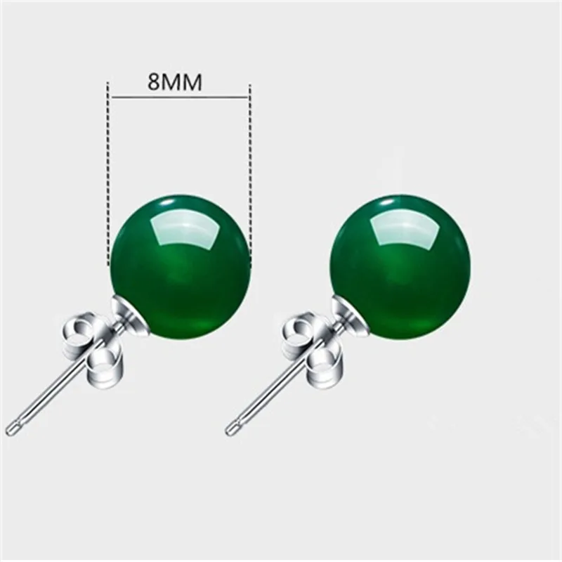 6-8 мм круглые серьги-гвоздики из натурального зеленого Агата для женщин, настоящее Серебро S925 пробы, Винтажные Ювелирные изделия, свадебные серьги, высокое качество - Цвет камня: 8mm