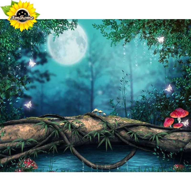 YIKELA Diamond Embroidery 5D DIY Diamond Painting Moon Night Mushroom
