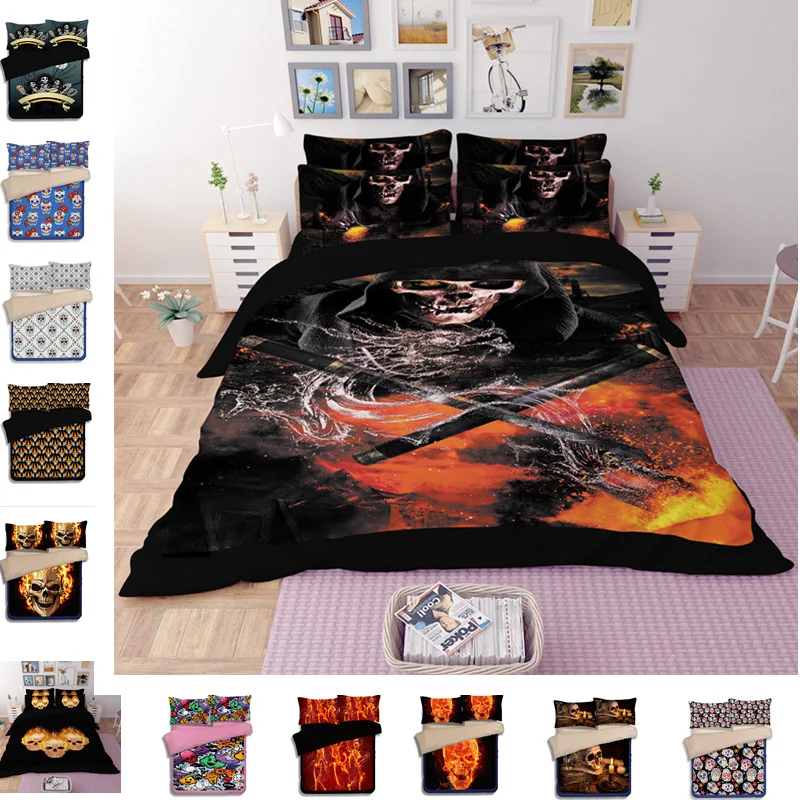 

4pcs 3D Skull Series Printing Bed Linen Sets Bed Sheet Adult's Bed Duvet Cover Bedcover Halloween Gift Bedding Set for Boy Bed