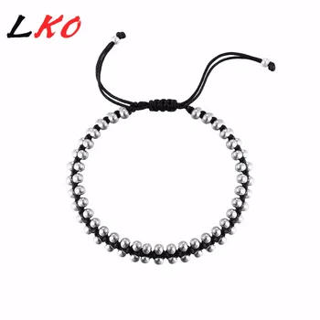 

LKO S925 Sterling Silver Lucky blcak Rope Bracelet for man&women Good luck and happiness bracelet free shipping