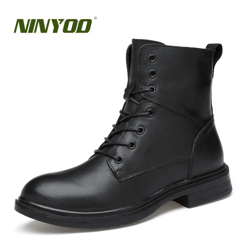 

NINYOO New Martin Men's Winter Boots Genuine Leather Ankle Working Boots Warm Waterproof Outdoor Snow Boots Amry Big Size 35-49