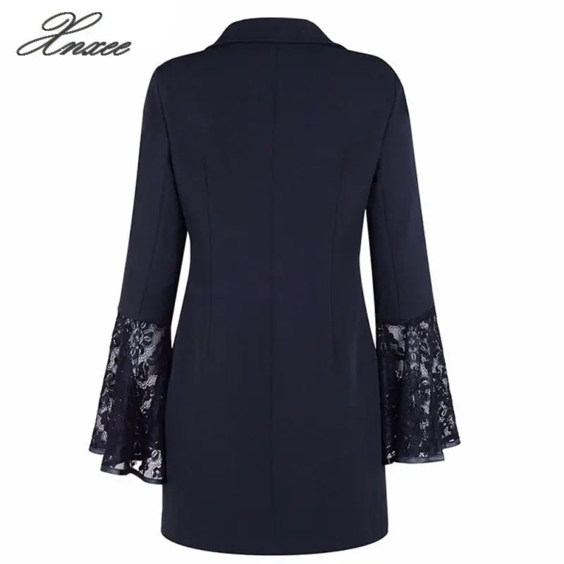 Spring and Autumn large size new women's lapel double-breasted trumpet sleeves long blazer