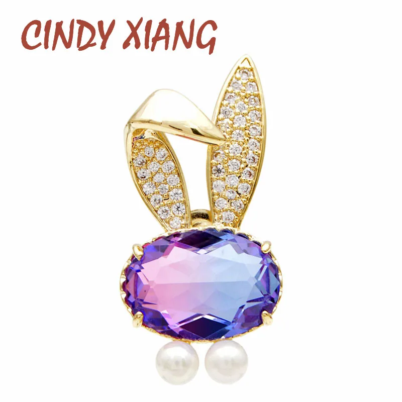 

CINDY XIANG New Arrival Rainbow Cubic Zirconia Rabbit Collar Pin Unisex Women And Men Pins Cute Bonny Fashion Jewelry Copper