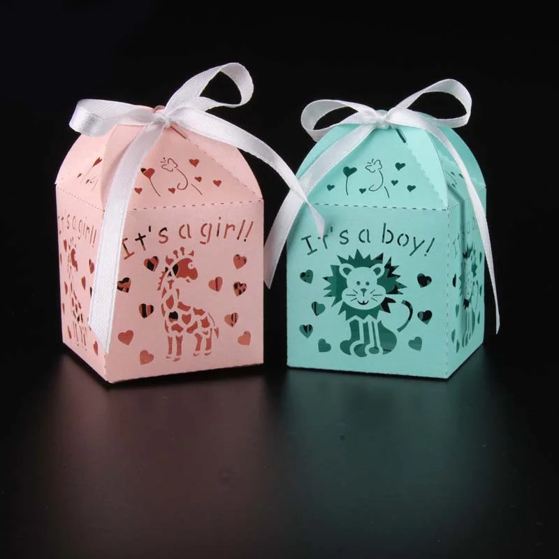 

50pcs 2 Colors Cartoon Animal Wedding Candy Box Sweets Gift Favors Boxes With Ribbon Wedding Birthday Party Event Supplies