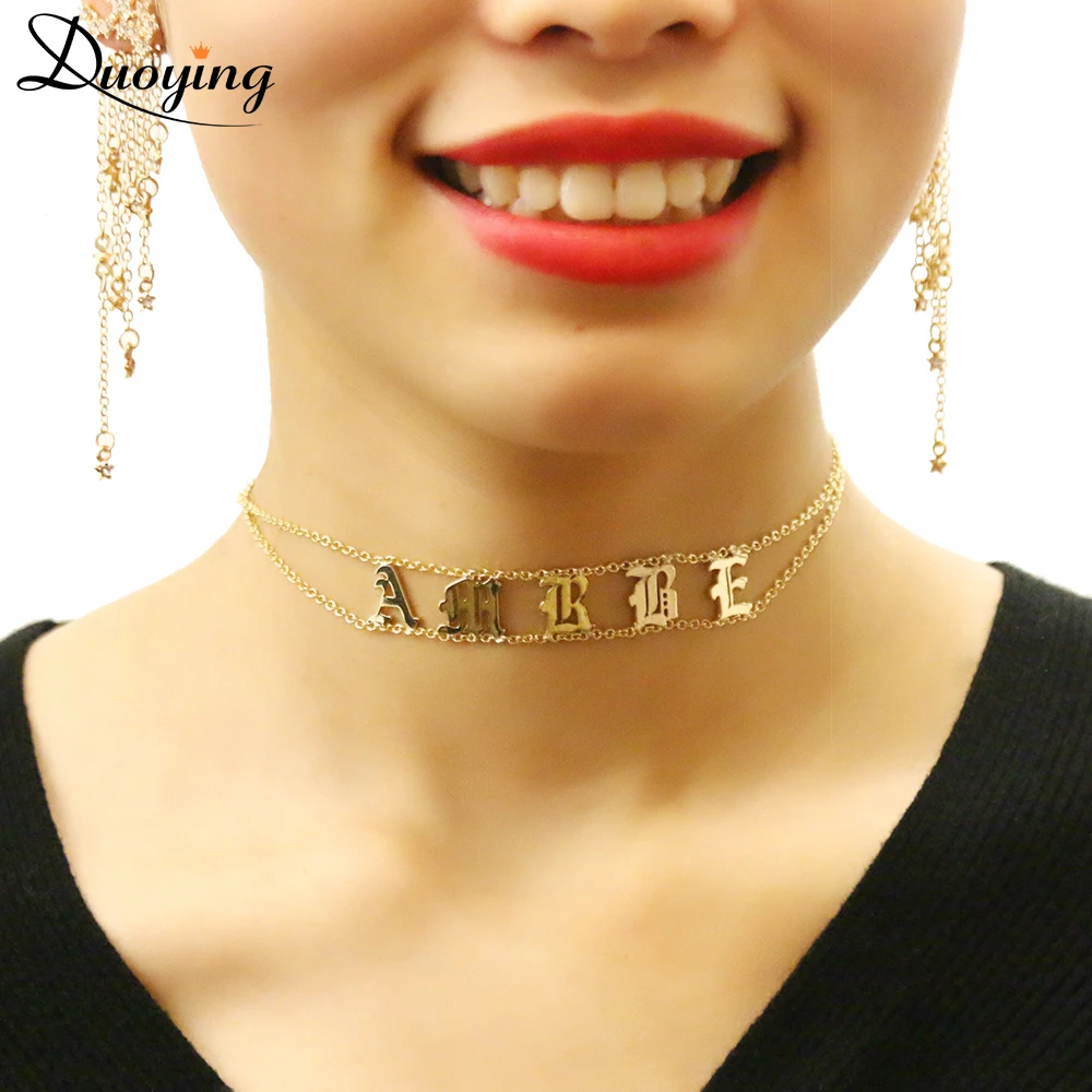 Tanie Duoying Old English Choker spersonalizowana nazwa Plate naszyjnik gotycki naszyjnik Dainty elegancka biżuteria fascynujący naszyjnik dla Etsy
