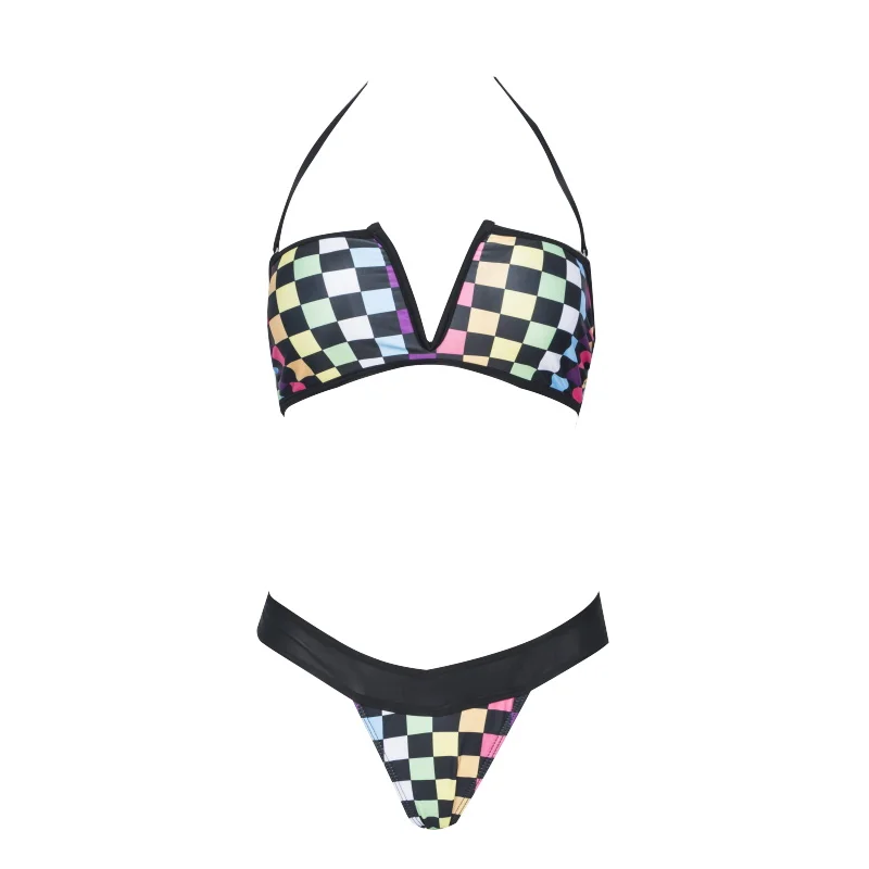 2019 multicolored diamond bandeau Deep-V chest Top Strap Bikini set Women Swimsuit Swimwear Brazilian bikinis mujer Bathing Suit