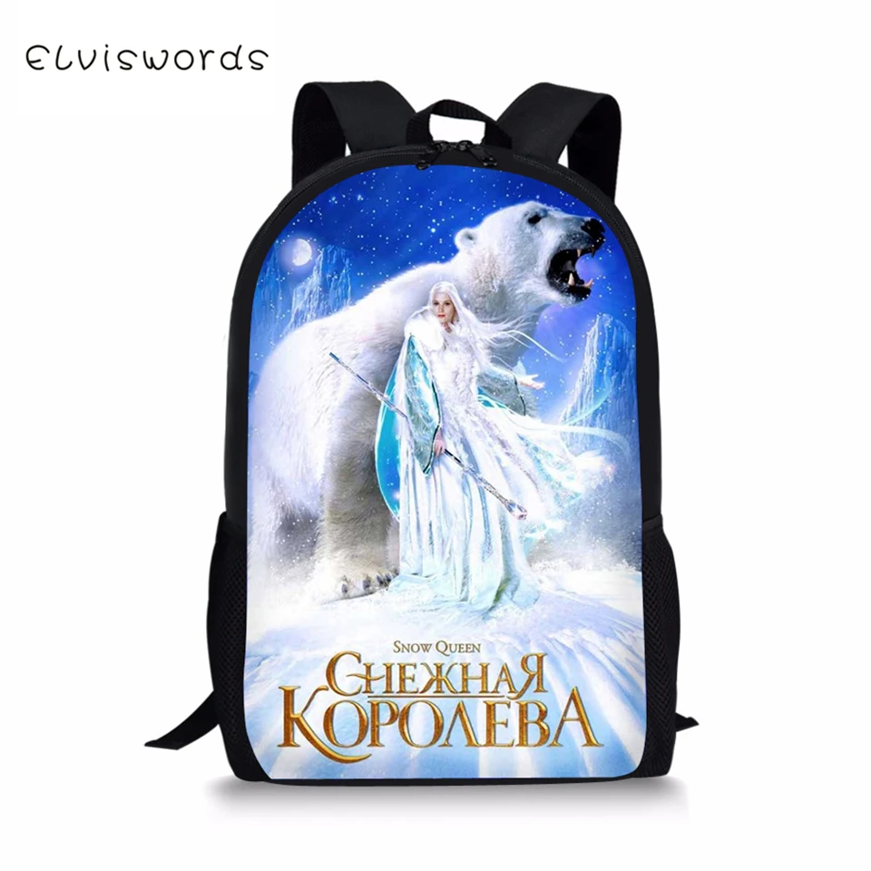 

ELVISWORDS Children's School Backpack Snow Queen Prints Pattern Kids Backpack Cartoon Design Toddler Boys Girls School Book Bags