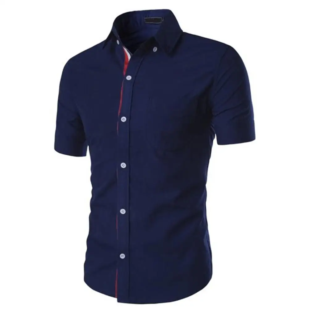 Yfashion Мужская модная простая хлопковая рубашка с короткими рукавами, удобные высококачественные Простые Топы, рубашка с короткими рукавами - Цвет: Navy blue