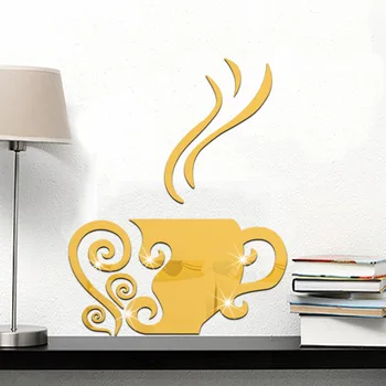 

Funlife Creative leisure TV background wall stickers coffee cups mirror paste three - dimensional acrylic wall stickers MS361005