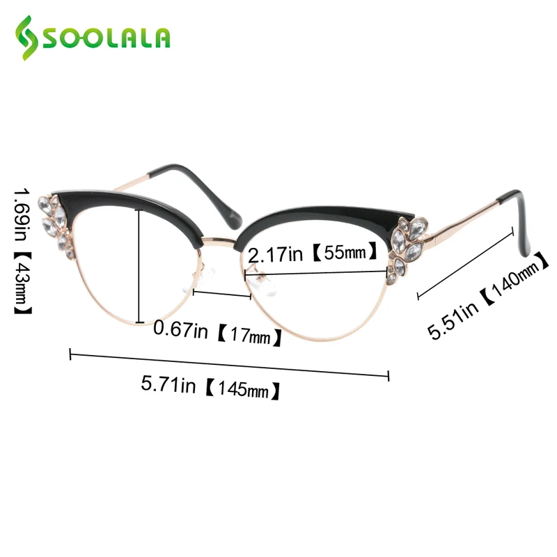 SOOLALA strass Cateye gafas de lectura mujeres moda señoras gafas montura presbicia gafas de lectura con funda + 0,5 a 4,0 SOOLALA strass Cateye gafas de lectura mujeres moda señoras gafas montura presbicia gafas de lectura con funda + 0,5 a 4,0
